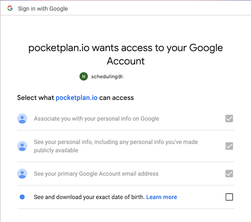 Google Sign In Pocket Plan